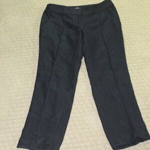 Ann Taylor LOFT  Marisa Pants 10 Black Blue Herringbone Stretch Career Pintucked